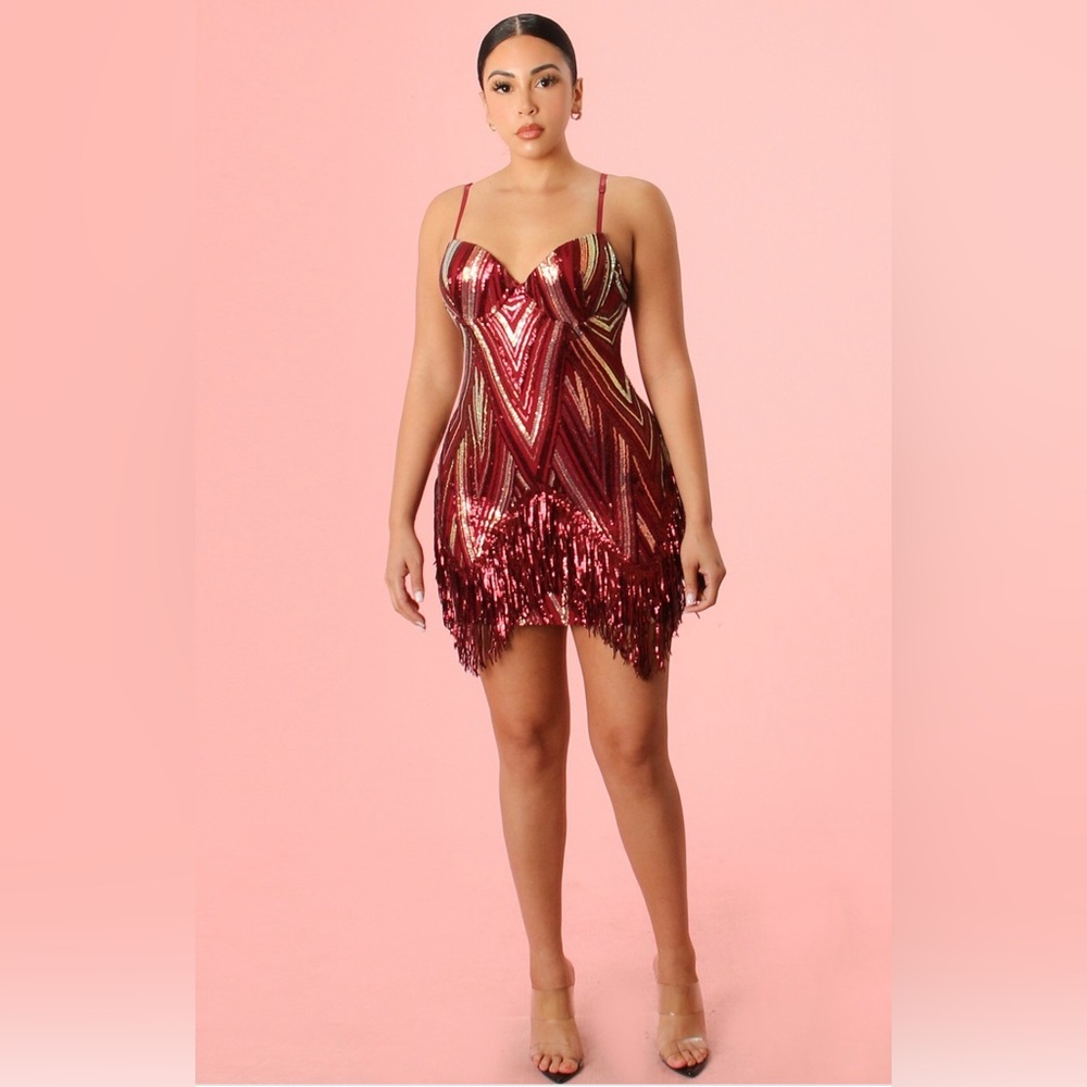 1920 Styled Red/Sliver Sequined Dress.